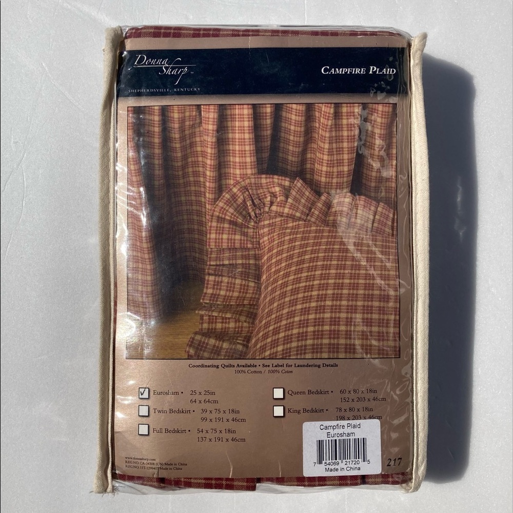 Donna Sharp Euro Sham Campfire Plaid 25” x 25” Square Cotton Rust Red Tan New - Picture 2 of 7